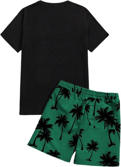 Men's 2 Piece Outfits Letter Graphic Print Short Sleeve Tee and Drawstring Waist Shorts Set - Image 2