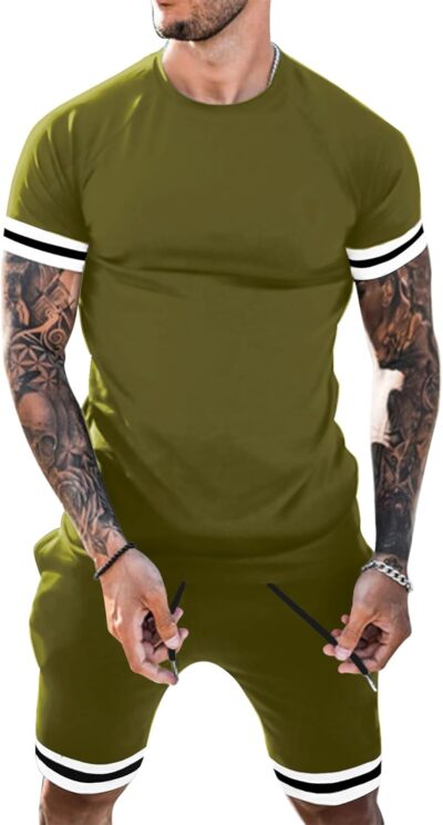 Mens Short Sets 2 Piece Outfits Fashion Summer Tracksuit Casual Shirt Shorts Slim Fit Athletic Sports Sweatsuit