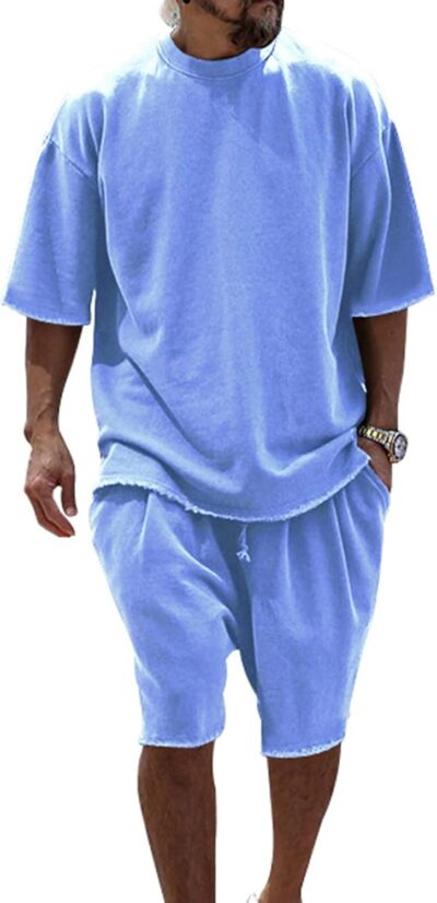 Mens Casual 2 Piece Outfits Crew Neck Short Sleeve T Shirts and Shorts Tracksuit Set Summer Jogging Sweatpants Set