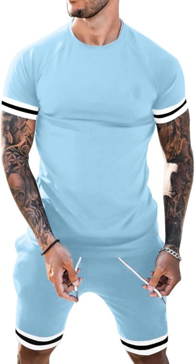 Mens Short Sets 2 Piece Outfits Fashion Summer Tracksuit Casual Shirt Shorts Slim Fit Athletic Sports Sweatsuit