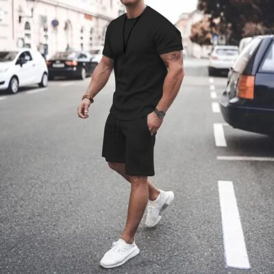 Men's Shirt and Shorts Set 2 Piece Outfits Fashion Summer Tracksuits Casual Sportwear Set - Image 2
