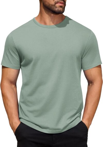 Men's Cotton T-Shirt Short Sleeve Crew Neck Tee Shirts Casual Solid Basic Tops