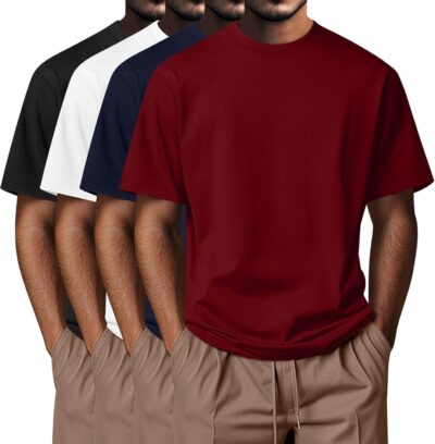 4 Pack Men's Big and Tall Shirts Summer Cotton Short Sleeve Tee Crew Neck Casual Top Basic Oversize T Shirts