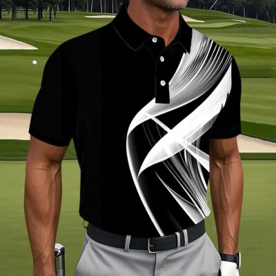 Men's Polo Shirts Short Sleeve Button Collar Geometry Printed Golf Tshirts Big and Tall Business Casual Fashion Tops - Image 2