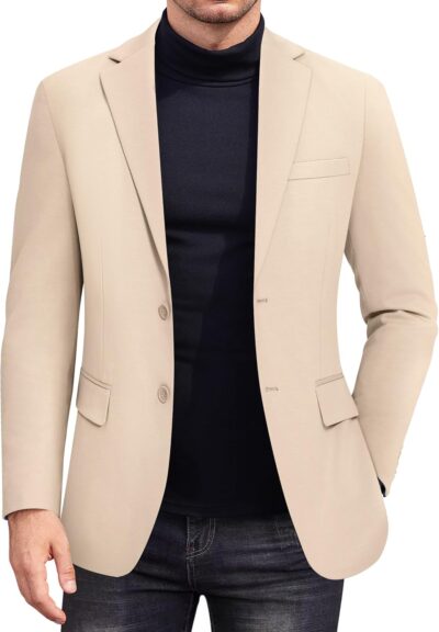 Men's Casual Knit Blazer Stretch Slim Fit Sport Coat Two Button Lightweight Suit Jackets