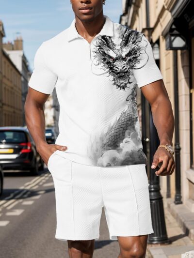 Mens Track Suits 2 Piece Sets Short Sleeve Sweatsuit Outfits 1/4 Zip Golf Polo Shirts Summer Shorts Loungewear - Image 2