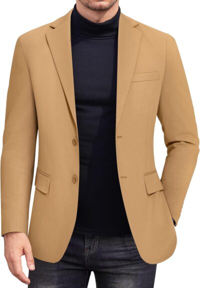 Men's Casual Knit Blazer Stretch Slim Fit Sport Coat Two Button Lightweight Suit Jackets