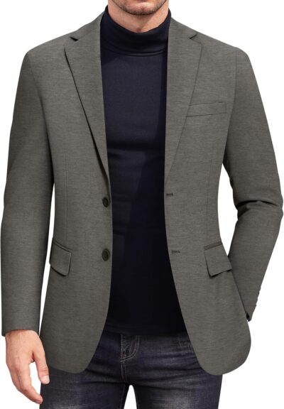 Men's Casual Knit Blazer Stretch Slim Fit Sport Coat Two Button Lightweight Suit Jackets