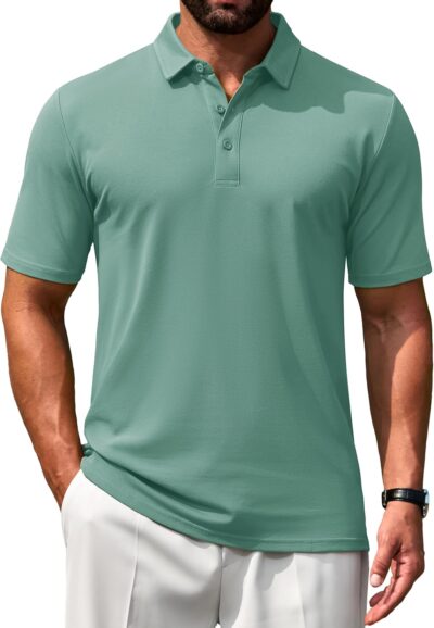 Men's Polo Shirts Short Sleeve Soft Cotton Pique T-Shirts 3 Buttons Classic Fit Casual Performance Golf Shirts