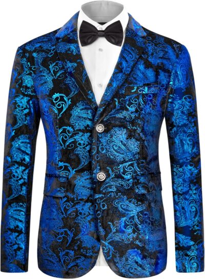 Men's Dress Party Floral Suit Jacket Notched Lapel Slim Fit Two Button Stylish Blazer